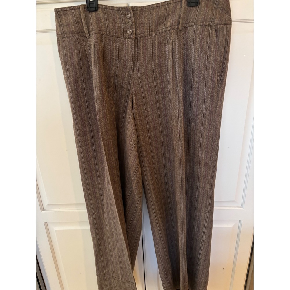 Brown Pinstripe Wide Leg Trousers Professional Dress Pants Three Button Front
